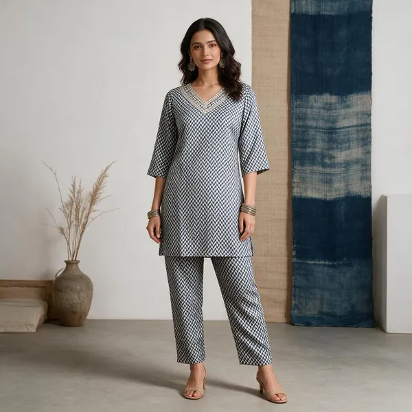 Black_&_White_Crepe_Printed_Kurta_Set_For_Women