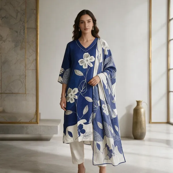Blue_Crepe_Floral_Print_Ethnic_Kurta_Set_For_Women