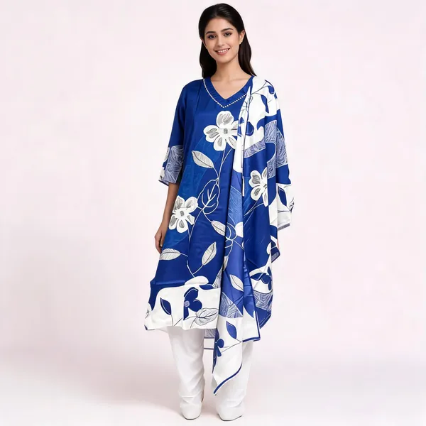 Blue_Crepe_Floral_Print_Ethnic_Kurta_Set_For_Women