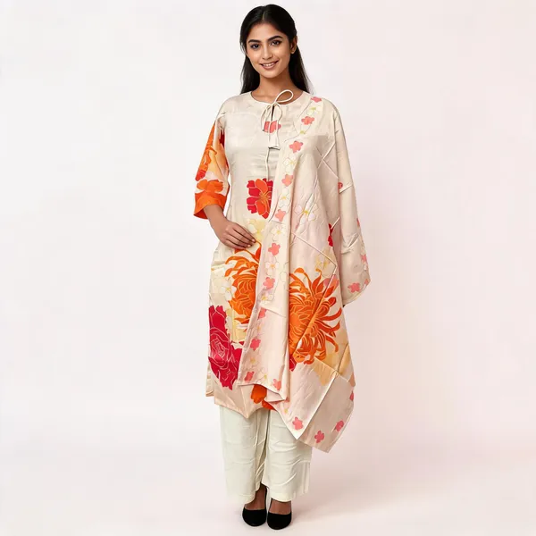 Cream_Rayon_Floral_Print_Ethnic_Kurta_Set_For_Women