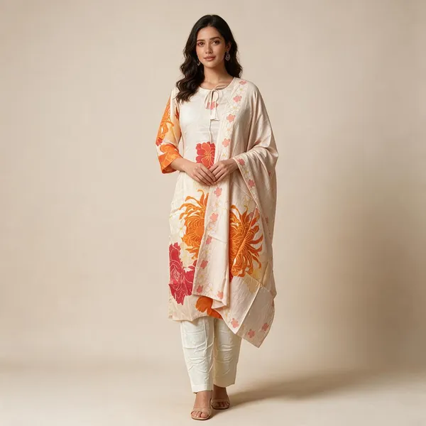 Cream_Rayon_Floral_Print_Ethnic_Kurta_Set_For_Women