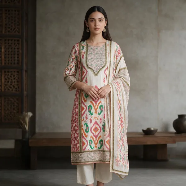 Cream_Cotton_Blend_Printed_Straight_Kurta_With_Dupatta_For_Women