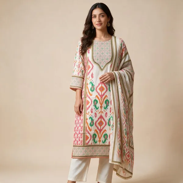 Cream_Cotton_Blend_Printed_Straight_Kurta_With_Dupatta_For_Women