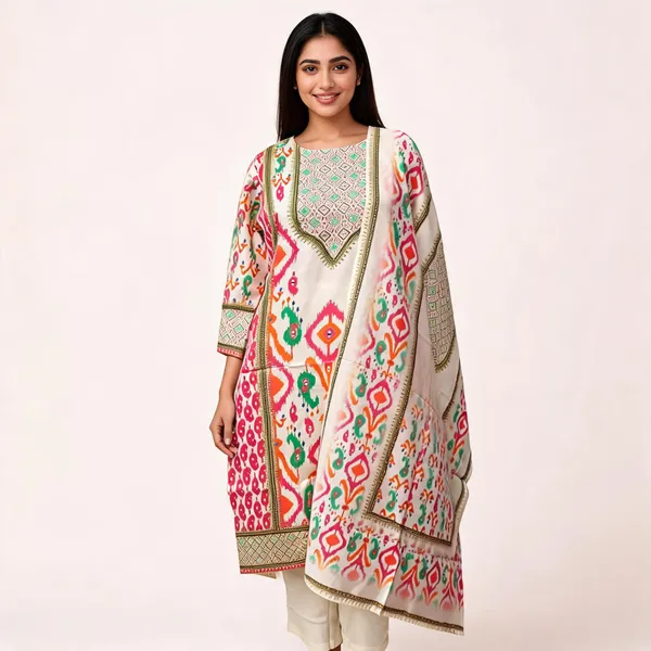 Cream_Cotton_Blend_Printed_Straight_Kurta_With_Dupatta_For_Women