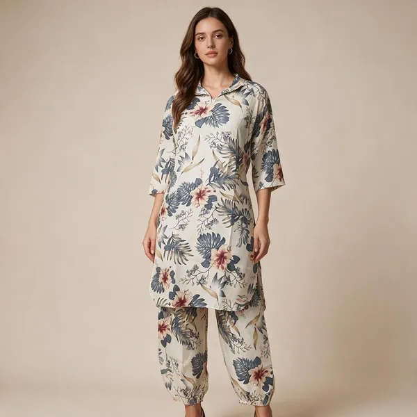 White_Silk_Blend_Floral_Print_Night_Suit_For_Women