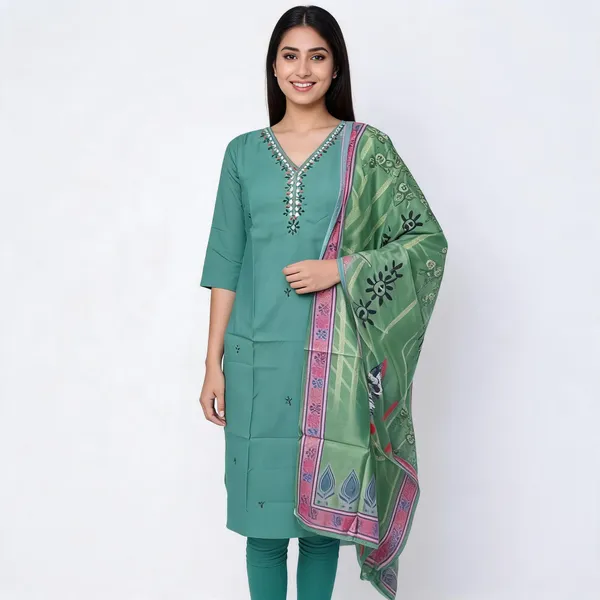 Teal_Natural_Crepe_Embroidered_Straight_Kurta_Set_For_Women