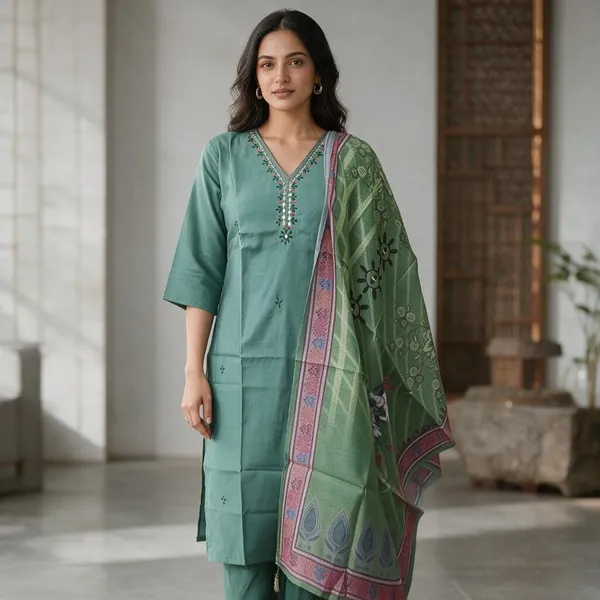 Teal_Natural_Crepe_Embroidered_Straight_Kurta_Set_For_Women