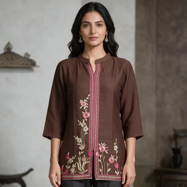 Brown_Natural_Crepe_Embroidered_Straight_Kurti_For_Women