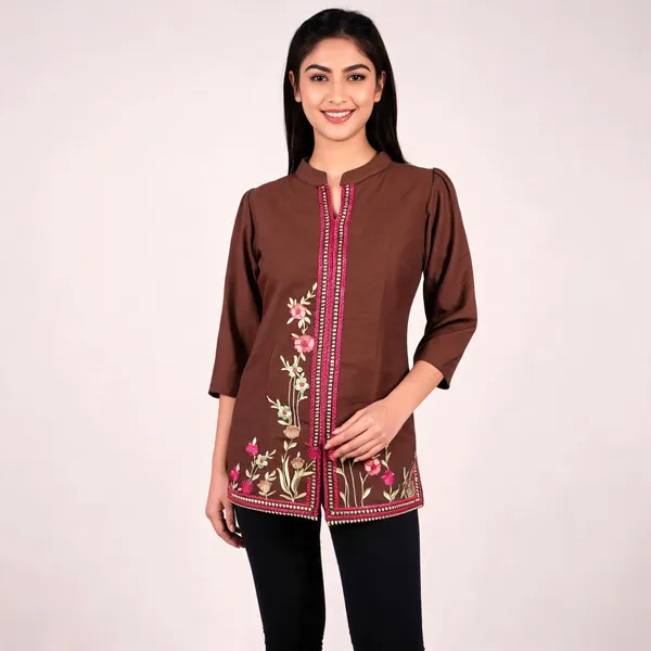 Brown_Natural_Crepe_Embroidered_Straight_Kurti_For_Women