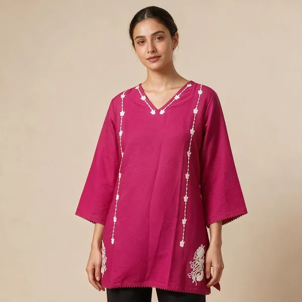 Pink_Vatican_Silk_Embroidered_V_Neck_Kurti_For_Women