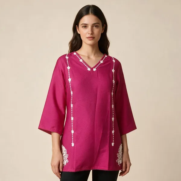 Pink_Vatican_Silk_Embroidered_V_Neck_Kurti_For_Women