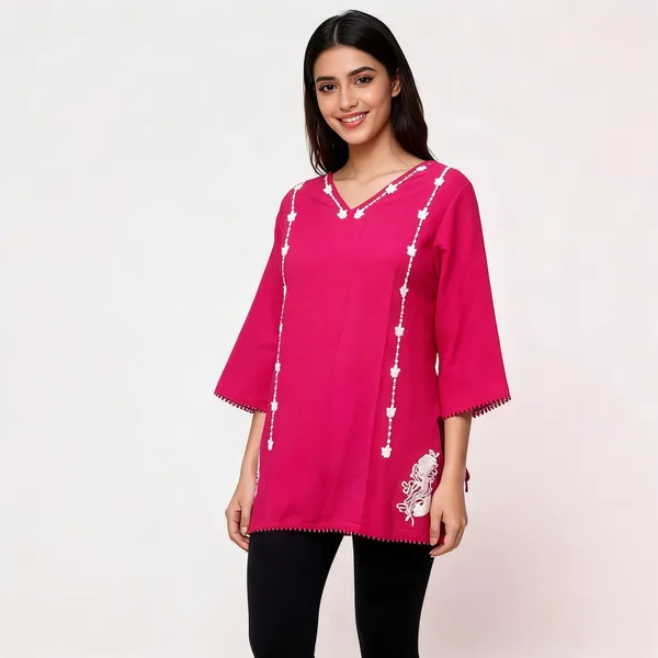 Pink_Vatican_Silk_Embroidered_V_Neck_Kurti_For_Women