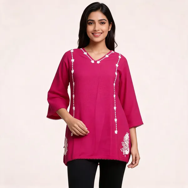 Pink_Vatican_Silk_Embroidered_V_Neck_Kurti_For_Women