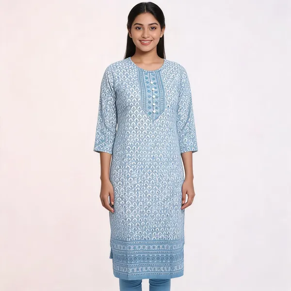 Blue_Chanderi_Silk_Printed_Straight_Kurta_For_Women