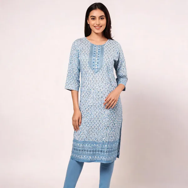 Blue_Chanderi_Silk_Printed_Straight_Kurta_For_Women