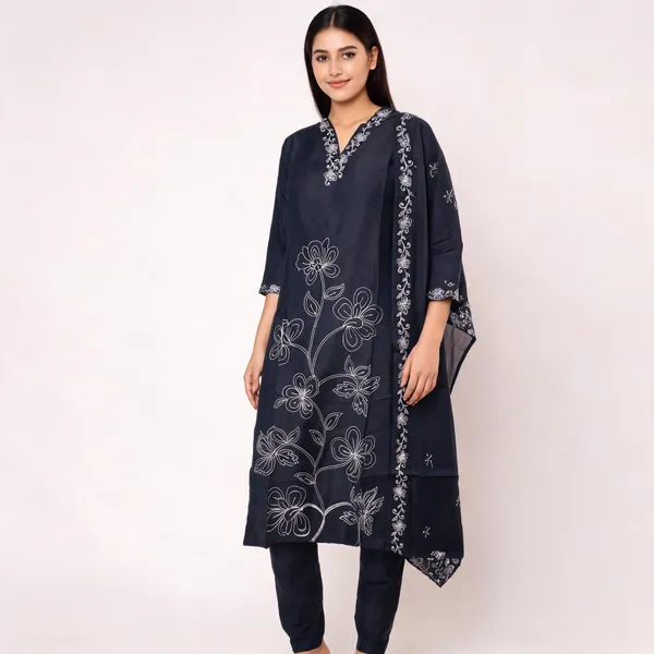 Black_Chanderi_Silk_Embroidered_Straight_Kurta_Set_For_Women