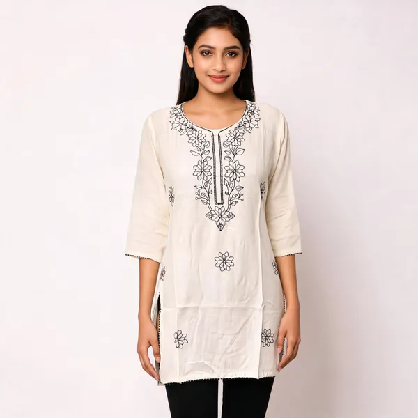 White_Chanderi_Silk_Floral_Embroidered_Straight_Kurti_For_Women