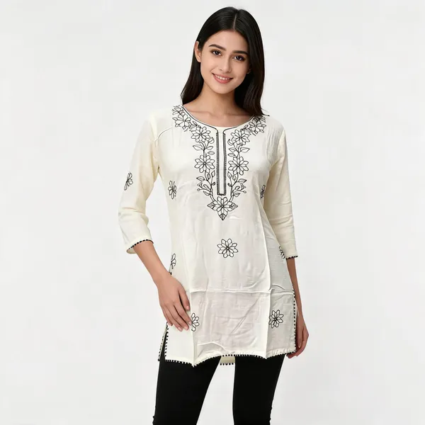 White_Chanderi_Silk_Floral_Embroidered_Straight_Kurti_For_Women