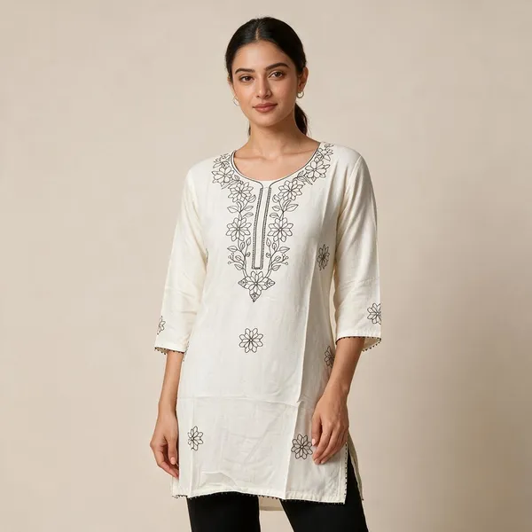 White_Chanderi_Silk_Floral_Embroidered_Straight_Kurti_For_Women