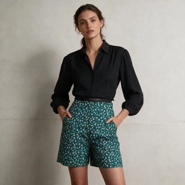 Green_Poly_Georgette_Floral_Print_Casual_Shorts_For_Women