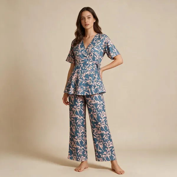 Blue_Vatican_Silk_Floral_Print_Relaxed_Fit_Loungewear_Set_For_Women