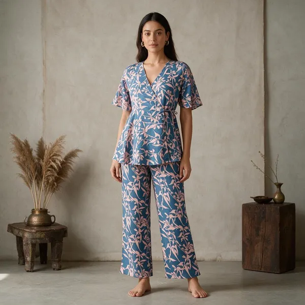 Blue_Vatican_Silk_Floral_Print_Relaxed_Fit_Loungewear_Set_For_Women