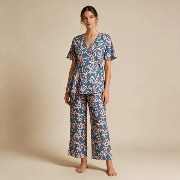 Blue_Vatican_Silk_Floral_Print_Relaxed_Fit_Loungewear_Set_For_Women