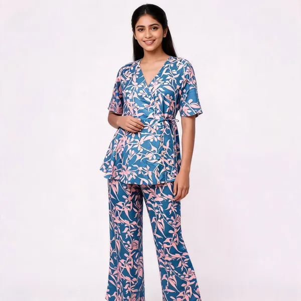Blue_Vatican_Silk_Floral_Print_Relaxed_Fit_Loungewear_Set_For_Women