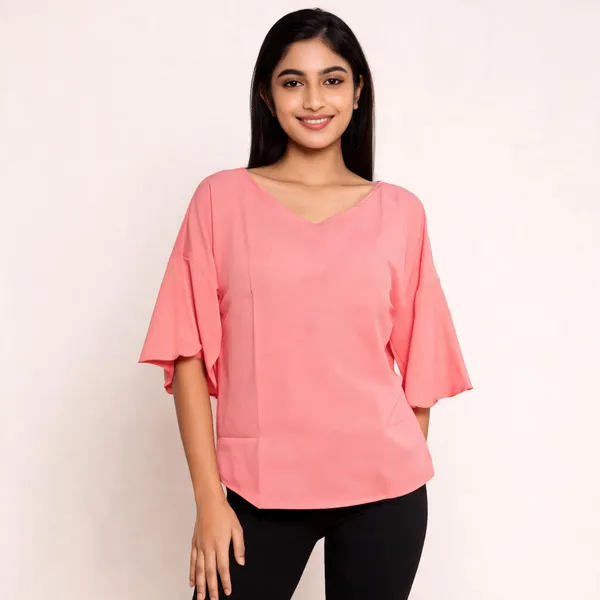 Pink_Vatican_Silk_V_Neck_Flared_Sleeve_Top_For_Women