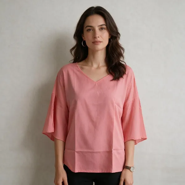 Pink_Vatican_Silk_V_Neck_Flared_Sleeve_Top_For_Women