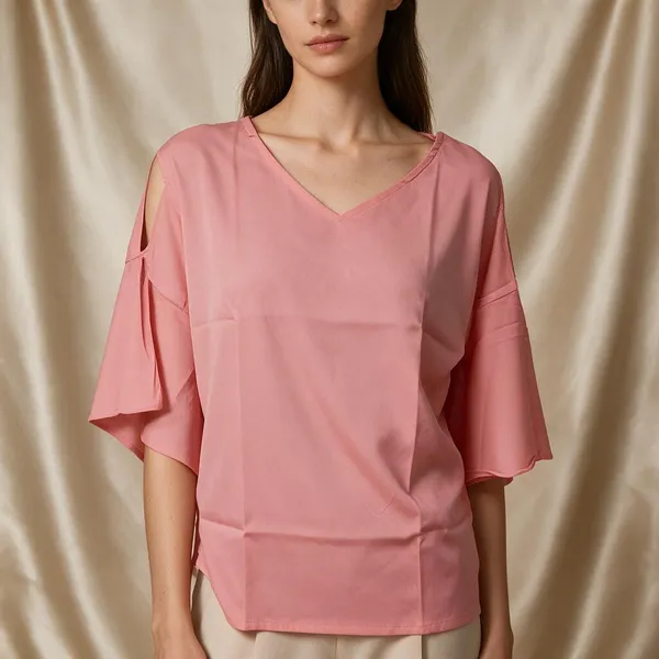 Pink_Vatican_Silk_V_Neck_Flared_Sleeve_Top_For_Women