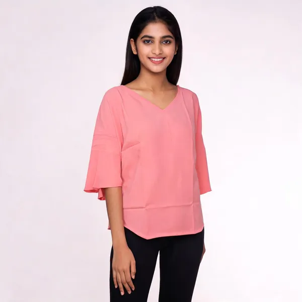 Pink_Vatican_Silk_V_Neck_Flared_Sleeve_Top_For_Women