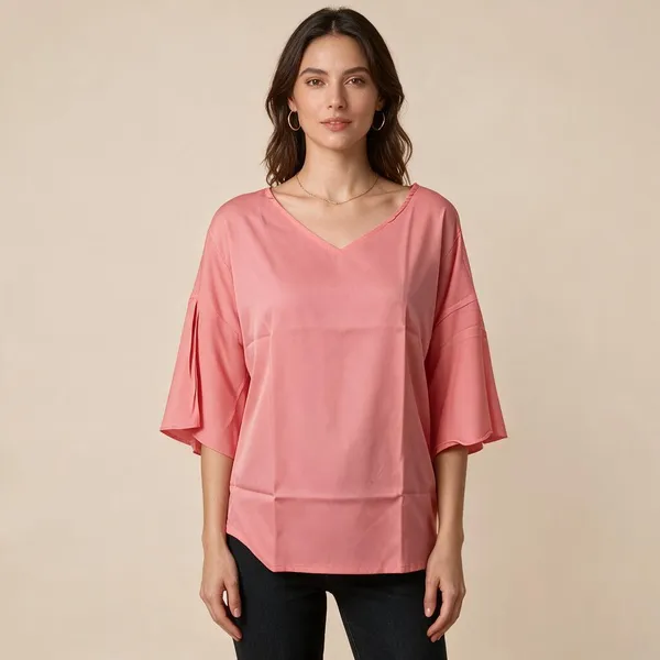Pink_Vatican_Silk_V_Neck_Flared_Sleeve_Top_For_Women
