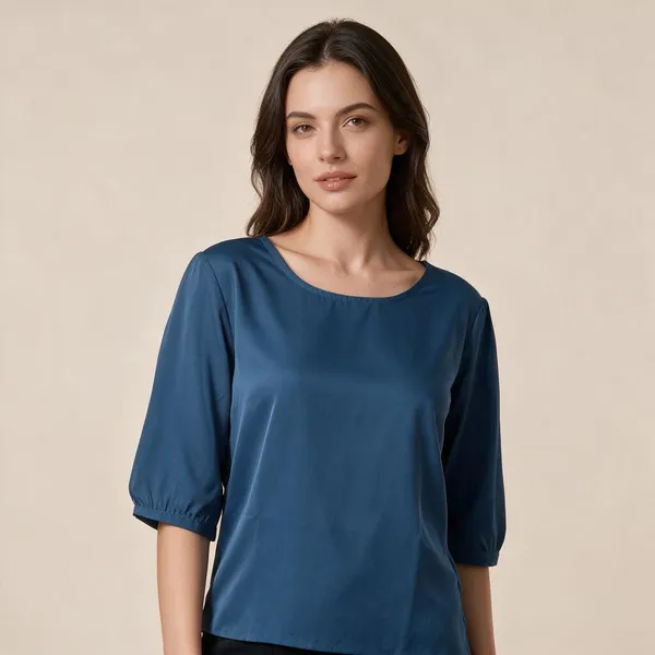 Blue_Vatican_Silk_Relaxed_Round_Neck_Three_Quarter_Sleeve_Top_For_Women
