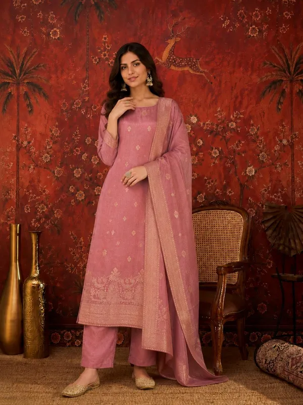 Mauve_Silk_Blend_Printed_Straight_Kurta_Set_For_Women