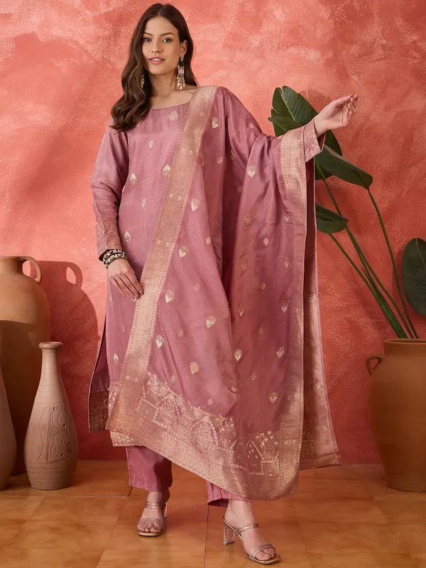 Mauve_Silk_Blend_Printed_Straight_Kurta_Set_For_Women