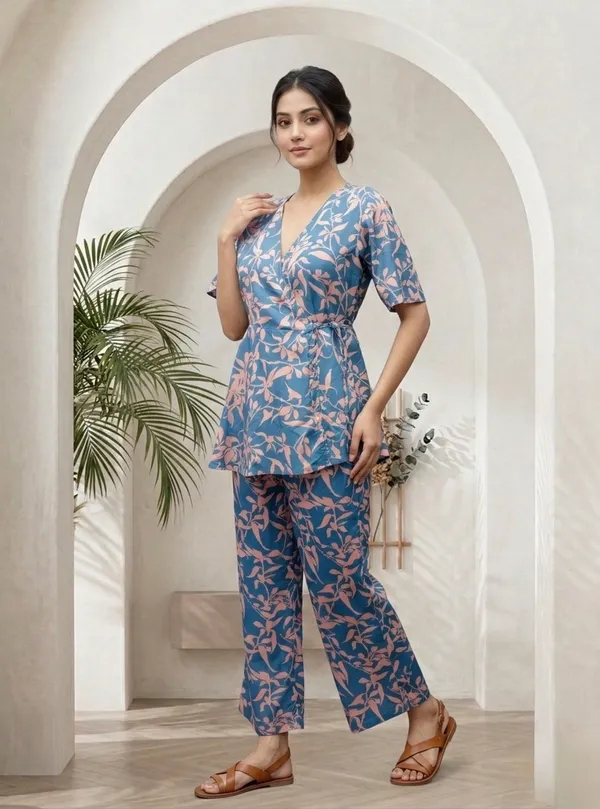 Blue_Vatican_Silk_Floral_Print_Relaxed_Fit_Loungewear_Set_For_Women