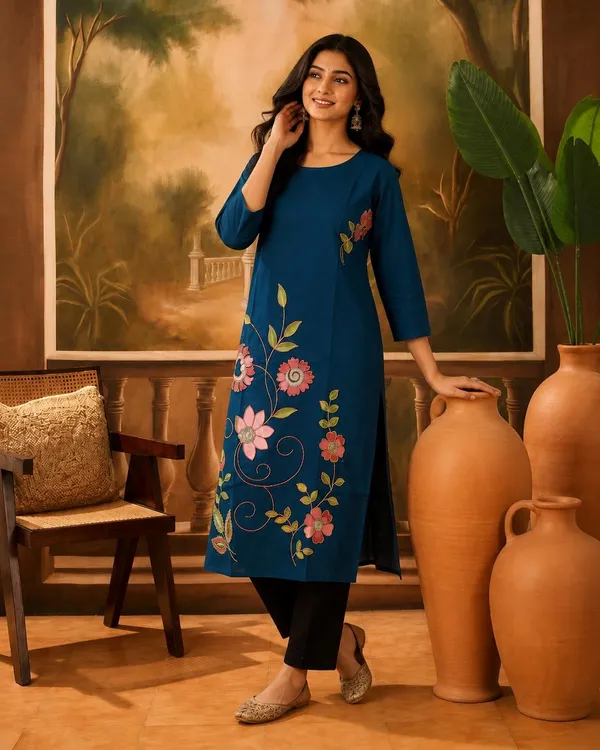 Blue_Vatican_Silk_Embroidered_Straight_Kurta_For_Women
