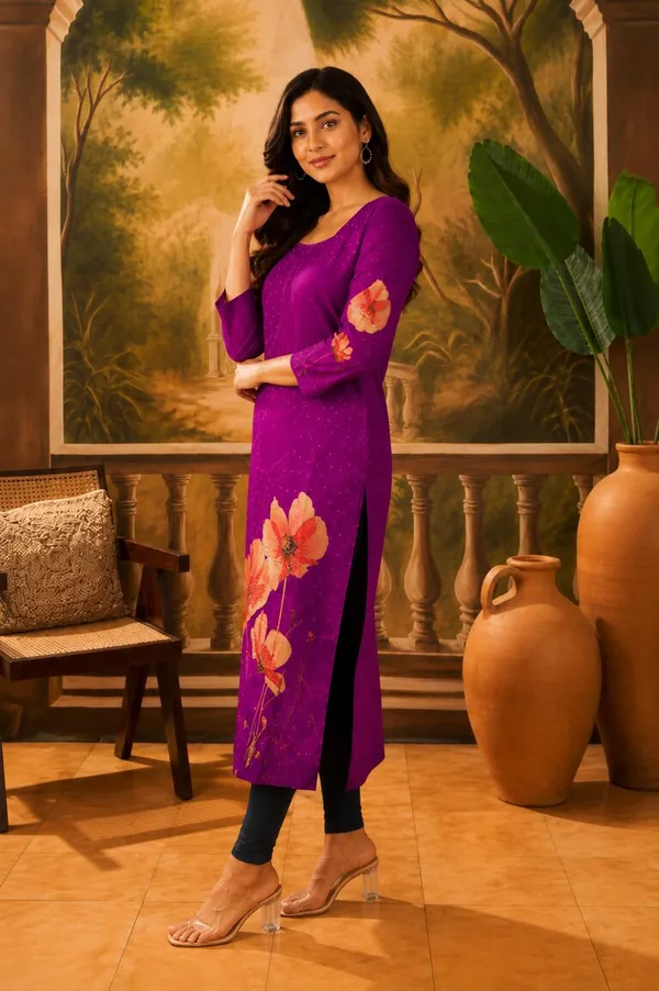 Purple_Rayon_Floral_Print_Straight_Kurti_For_Women