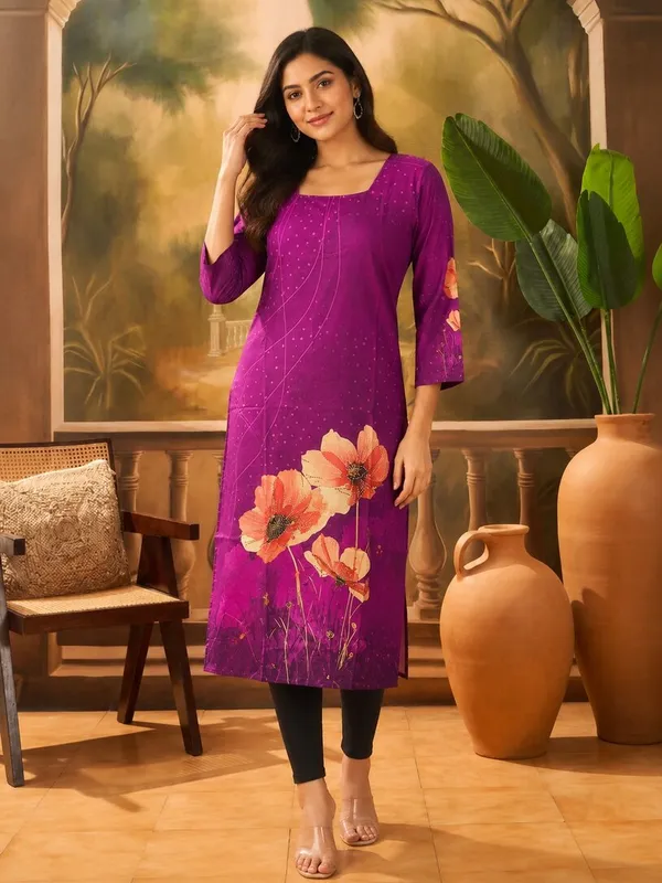 Purple_Rayon_Floral_Print_Straight_Kurti_For_Women