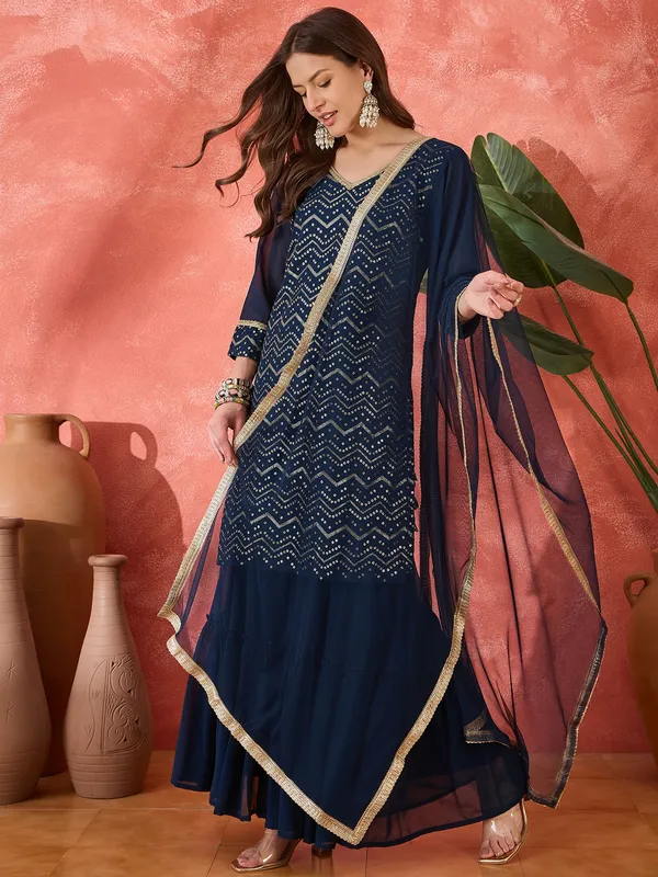 Navy_Blue_Crepe_Printed_Kurta_Set_For_Women