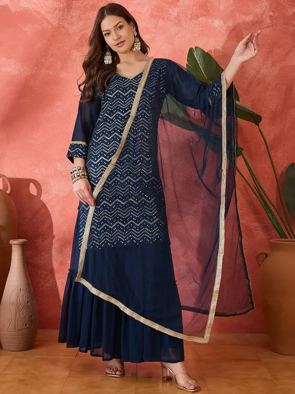 Navy_Blue_Crepe_Printed_Kurta_Set_For_Women