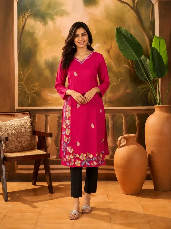 Magenta_Crepe_Straight_Embroidered_Kurta_For_Women
