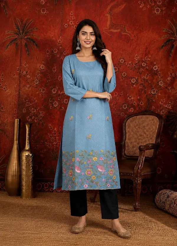 Blue_Crepe_Textured_Straight_Kurta_For_Women