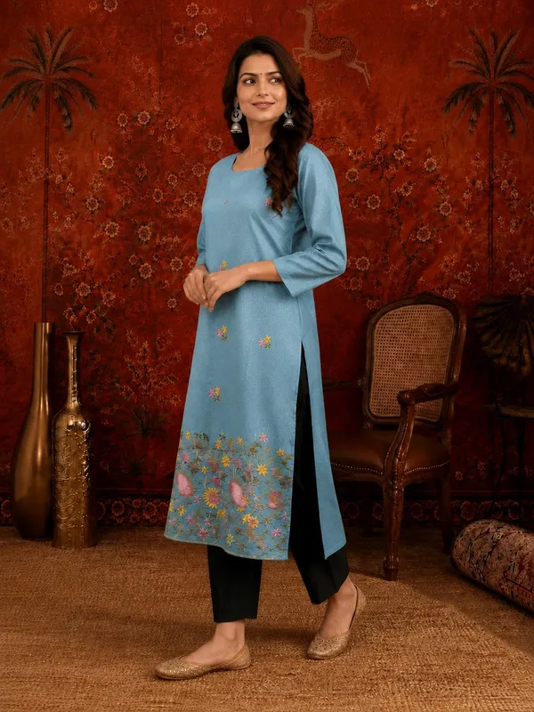 Blue_Crepe_Textured_Straight_Kurta_For_Women