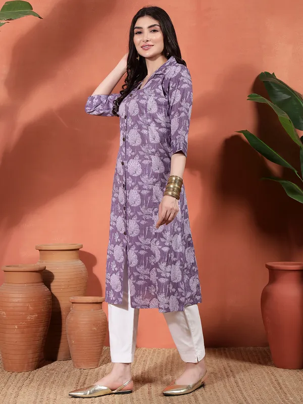 Purple_Cotton_Floral_Print_Collared_Kurta_For_Women