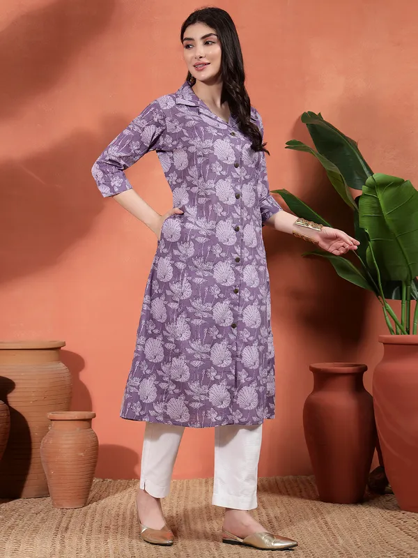 Purple_Cotton_Floral_Print_Collared_Kurta_For_Women