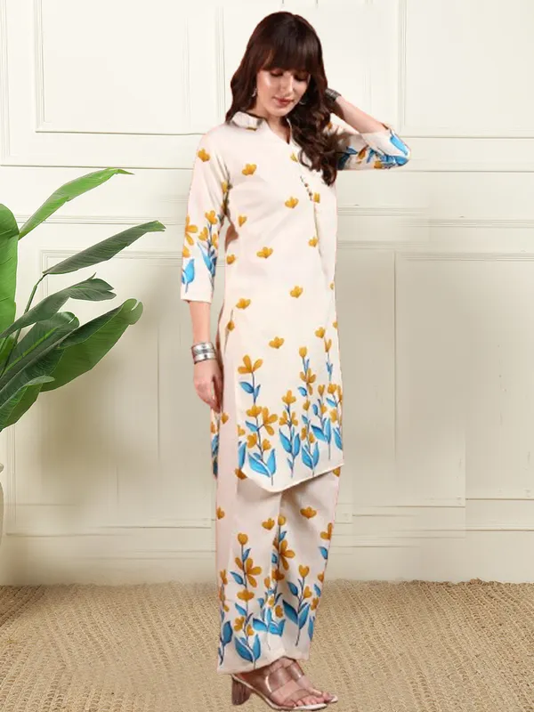 White_Cotton_Floral_Print_Straight_Kurta_Set_For_Women