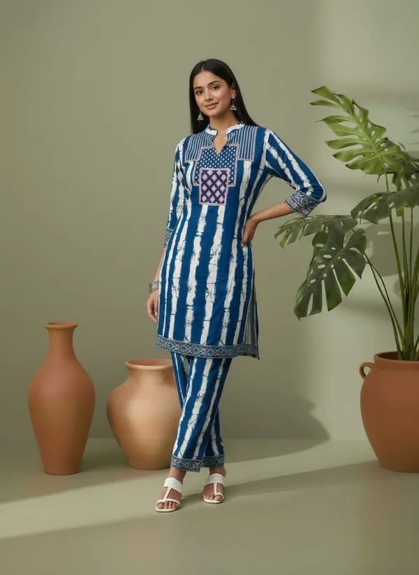 Blue_Silk_Blend_Printed_Straight_Kurta_Pant_Set_For_Women