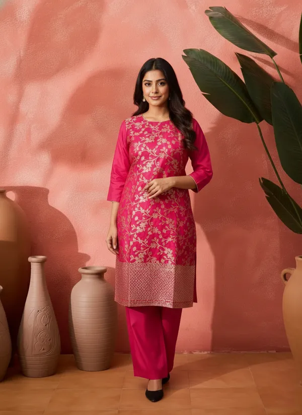 Magenta_Rayon_Floral_Print_Straight_Kurta_Set_For_Women